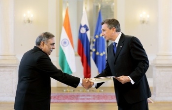 Shri Paramjit Mann, Ambassador of the Republic of India to the Republic of Slovenia, presents his credentials to Mr. Borut Pahor, President of the Republic of Slovenia