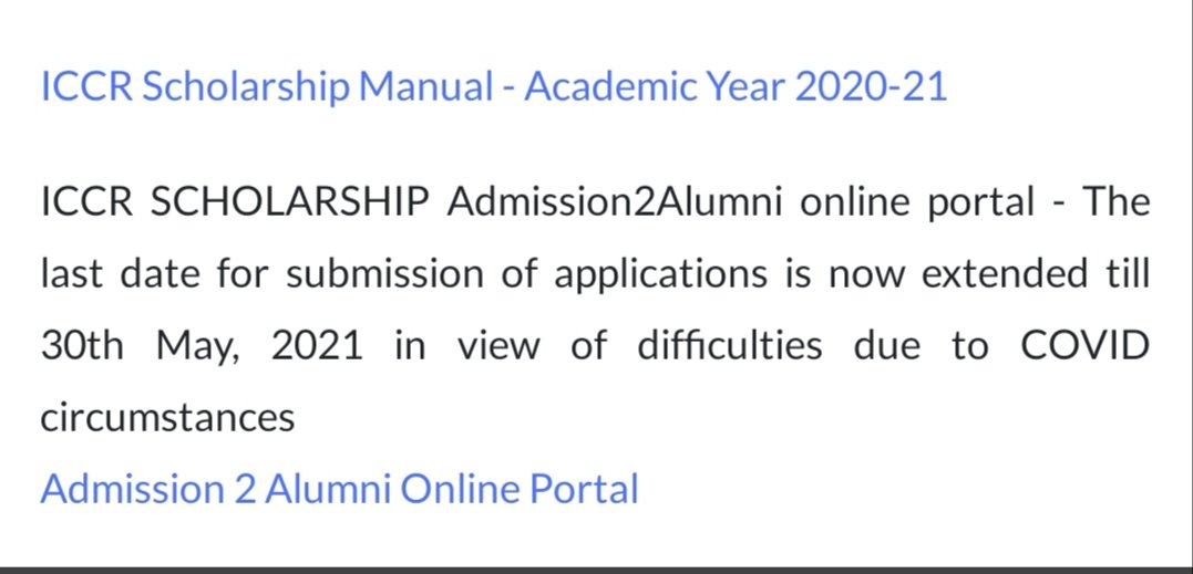 Indian Council for Cultural Relations (ICCR) Scholarship Scheme for 2021-22 without airfare - Date for applications extended till 30 May