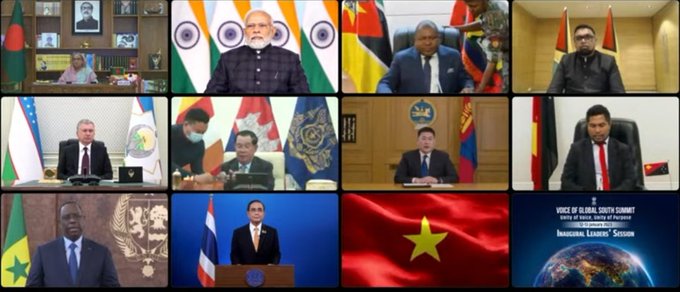 Predsednik vlade Narendra Modi je nagovoril udeležence uvodnega zasedanja voditeljev na dvodnevnem vrhu „Glas Globalnega juga“ 